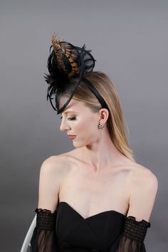 "Fascinator in BLACK with pheasant feather loop. Fastens with matching satin headband. Perfect for your wedding, church, horse races, formal events and tea parties! -Available in other colors -Light and comfortable to wear -Ready to ship -Group discount on 4 or more pieces Check out our men's tie collection! Find one to match your hat! Plain, floral and plaid bow ties and neck ties available here: https://www.etsy.com/shop/TheHatHive?ref=seller-platform-mcnav&section_id=18551844 I understand Black Gatsby Fascinator For Evening, Black Gatsby Style Fascinator For Evening, Black Gatsby Fascinator For Parties, Gatsby Style Black Fascinator For Parties, Evening Pinched Crown Headpiece For Kentucky Derby, Black Gatsby Style Fascinator For Party, Evening Headpiece With Pinched Crown For Kentucky Derby, Black Structured Crown Headpiece For Party, Royal Ascot Evening Fascinator With Structured Crown