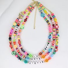 Custom Bead Name Necklace Y2k Bead Necklacegirl Summer Fun - Etsy Bead Name Necklace, Necklace Y2k, Woman Necklace, Necklace Colorful, Beach Necklaces, Personalized Pendant, Clay Necklace, Cool Necklaces, Colourful Necklace