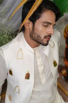 Shop for Runit Gupta Ivory Chanderi Silk Front Open Bundi for Men Online at Aza Fashions India Fashion Men, Mens Traditional Wear, Indian Wedding Clothes For Men, Guys Grooming, Boys Kurta Design, Wedding Kurta For Men, Wedding Dresses Men Indian, Gents Kurta Design, Gents Kurta