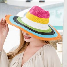 Cut Out Colorblock Patterned Straw Floppy Style Brimmed Sun Blocker Hat Fashion Statement Accessory Size: 13" X 14" Fashion Statement Accessory Beach / Vacation / Summer / Spring / Swimming / Beachwear / Boat / Yacht / Event / Pink / White / Yellow / Blue / Black / Green / Color Block / Rainbow M 3407 H Blue Summer Sun Hat For Day Out, Multicolor Bucket Straw Hat For Spring, Orange Brimmed Sun Hat For Vacation, Blue Sun Hat For Summer Day Out, Orange Sun Hat For Summer, Orange Wide Brim Sun Hat, Orange Summer Hat, Orange Beach Hat With Curved Brim, Trendy Blue Sun Hat For The Beach