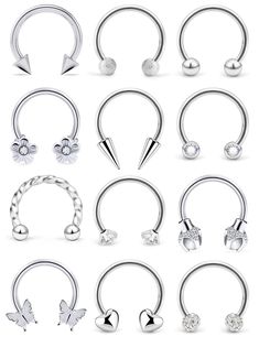 various types of piercings with different shapes and sizes