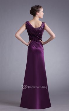 Sleeveless Maxi Satin Gown With Stress - Dorris Wedding Elegant Sleeveless Gown For Debutante Ball, Full-length Gown With Ruched Bodice, Sleeveless Gown With Sweep Train For Evening, Sleeveless Evening Dress For Debutante Ball, Purple Sleeveless Evening Dress For Debutante Ball, Sleeveless Wedding Gown With Pleated Bodice, Sleeveless Satin Bridesmaid Gown, Sleeveless Evening Dress With Sweep Train, Purple Sleeveless Evening Dress For Wedding