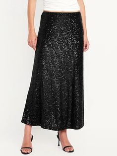 Sequin Maxi Skirt | Old Navy Sequin Maxi Skirt Outfit, Black Sparkly Skirt, Sparkly Skirt Outfit, Sequin Maxi Skirt, Black Long Skirt, Maxi Sequin Skirt, Sparkly Skirt, Taupe Sweater, Xmas 2024