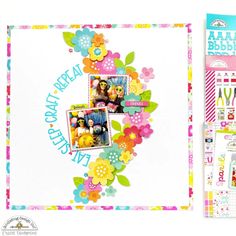 a scrapbook with flowers and pictures on it