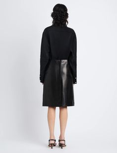 Proenza Schouler Adele Skirt in Leather - Black | Proenza Schouler Official Site Ps1 Bag, Tie Dye Outfits, Black Knees, Bag Dress, Fall Shopping, Sleeve Detail, Runway Collection, Clothes Collection, Proenza Schouler