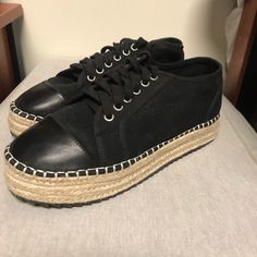 Never Worn Black Platform Espadrilles! Super Cute And Goes With Everything! I’m A Size 9 And They Fit Great! Casual Low-top Espadrilles With Contrast Sole, Casual Slip-on Espadrille Sneakers, Casual Platform Slip-on Espadrilles, Casual Slip-on Platform Espadrilles, Casual Platform Espadrilles With Synthetic Material, Casual Synthetic Espadrilles With Textured Sole, Casual Lace-up Espadrilles With Woven Sole, Black Sneakers With Contrast Sole For Summer, Casual Espadrilles With Contrast Sole