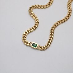 This necklace will give you an effortless chic look whether you wear a blazer or a dress. 18k gold plated Stainless steel base Waterproof and tarnish resistant Chain measures 5mm in width Necklace measures 16"+2" extender Gemstone measures 9mm*7mm Emerald Gem, Bridal Accessories Jewelry, Curb Chain Necklace, Waterproof Jewelry, Jewelry Model, Fantasy Jewelry, Delicate Rings, Effortless Chic, Curb Chain