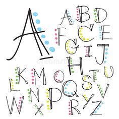 hand drawn alphabet with dots on white background stock photo - image 349784