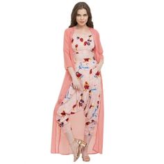 It's a stylish floral print designer Indian crop top with dhoti pants and a long jacket set. Fabric: Top And Dhoti Pants: Crepe, Jacket: Georgette Sizes: To Fit Bust (in inches): Small (31.5inches), Medium (33.5inches), Large (35inches) Waist (in inches): Small (28), Medium (30), Large (32) Occasion: Casual Wash Care: Hand Wash Style: Indo Western Dress, Crop Top With Dhoti Pants And Shrug/Long Jacket Pattern: Printed Dispatch Within 7 days. Front Open Palazzo Set For Eid, Summer Floral Print Palazzo Set For Parties, Summer Party Palazzo Set With Floral Print, Pink Long Sleeve Palazzo Set For Spring, Spring Pink Long Sleeve Palazzo Set, Fitted Front Open Palazzo Set, Floor-length Palazzo Set For Spring Parties, Floral Print Sets For Navratri Party, Floor-length Spring Party Palazzo Set