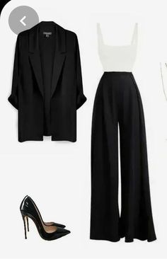 black and white outfit with high heel shoes