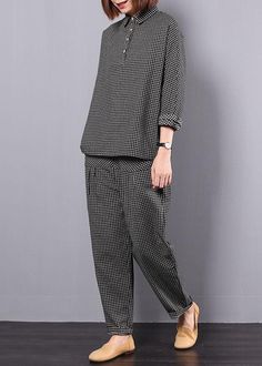 new autumn black plaid cotton lapel collar long sleeve shirt and patch – SooLinen Patchwork, Dress Designs For Stitching, Night Suit For Women, Doctor Outfit, Mix Match Outfits, Blouse Casual Fashion, Elegant Jacket, Frock For Women, Stylish Short Dresses