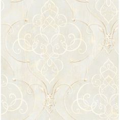 a white wallpaper with swirls and scrolls on it