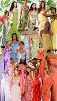 many different types of dresses are shown in this collage, including one woman's dress