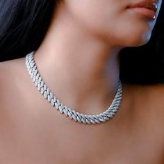 Gold Presidents Cuban Link White Gold / 18" Womens Diamond Prong Cuban Link Choker (12mm) Diamond Cuban Link Chain Women, Silver Cuban Link Chain Women Outfit, Cuban Necklace Women, Cuban Link Chain Women, Cuban Link Choker, Cuban Choker, Urban Jewelry, Cuban Link Necklace, Prom 2024