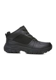 A slip-resistant work boot that keeps you comfortable and supported. MATERIALS: Soft action leather upper. FIT: Lace-up front with padded collar and back pull tab. FEELS: Comfort Insole Technology with anatomical cushioning, comfort & support. MIDSOLE: Reduces foot pressure, absorbs shock, and moves with your foot. MOVEMENT: Lightweight construction moves with you. STYLE: Lace-up work boot with canvas paneling and slip-resistant, non-marking rubber outsole. With sporty styling and durability, th Work Shoe, Work Boot, Leather Booties, Work Shoes, Pull Tab, Work Boots, Bouldering, All Black Sneakers, Leather Upper