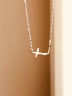 Cross Necklace, Sideways Cross Necklace, Everyday Necklace, Faith Jewelry, Holiday Gift, Gift For Her, Cross Jewelry, Faith Cross Necklace Sideway Cross Necklace, Sterling Silver Charm Necklace With Delicate Chain For Birthday, Dainty Sterling Silver Cross Necklace With Clavicle Chain, Minimalist Sterling Silver Cross Necklace With Clavicle Chain, Simple Silver Necklaces For Mother's Day, Silver Necklaces With Delicate Chain For Birthday, Silver Necklace With Delicate Chain For Birthday, Silver Delicate Chain Necklace For Birthday, Minimalist Cross Necklace For Anniversary