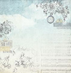 an old sheet music with flowers and a clock