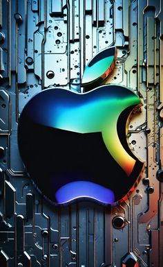 an apple logo on top of a metal background