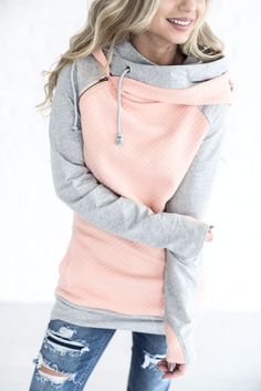 Our most popular piece and for good reason! This hoodie is the cutest way to stay comfortable and cozy while remaining dang cute! It's zipper detail adds a fun element, double hoods keep your noggin w Double Hooded Sweatshirt, Colorblock Hoodie, Hoodie Diy, High Neck Sweatshirt, Winter Vest, Womens Hoodies, Long Sleeve Jumper, Modieuze Outfits, Max Azria