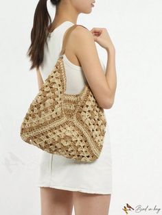 BirdinBag - Summer Vacation Straw Colorblock Bag - Large Size with Hollow Out Pattern - Ideal for Beach Travel Square Beige Shoulder Bag For Vacation, Beige Square Shoulder Bag For Vacation, Beige Square Shoulder Bag For Beach, Summer Beige Rectangular Hobo Bag, Summer Square Beige Bag, Square Beige Satchel For Vacation, Beige Rectangular Hobo Bag For Beach Season, Rectangular Hobo Bag With Large Capacity For Beach Season, Beige Square Bag For Vacation