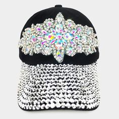 Bling Flower Stone Embellished Cap features gorgeous iridescent rhinestones in a floral motif with a black background • Color : Black• Theme : Flower & Leaf• Crown Circumference : 23" (Adjustable)• Crown Height : 4.25"• Brim Height : 2.75"• Material : 100% Cotton• Bling Flower Stone Embellished Baseball Cap Adjustable Rhinestone Baseball Cap For Party, Adjustable Black Hats With Rhinestones, Adjustable Black Hat With Rhinestones, Black Snapback Baseball Cap For Party, Glamorous Adjustable Hat With Rhinestones, Glamorous Adjustable Rhinestone Hat, Black Adjustable Embellished Hats, Flower Bucket Hat, Bling Hat