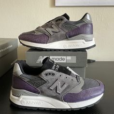 New Balance M998awh Is A Classic Traditional Shoe. This Comes With Purple Croc Print On The Toe And Heal With Mesh Toe Box And A Black Nubuck Tongue, A White Midsole And Black Outsole. Purple Sneakers With Vibram Sole For Streetwear, Purple Streetwear Sneakers With Vibram Sole, Purple Lace-up New Balance Sneakers, New Balance Purple Sneakers With Air Cushioning, Custom Purple Leather Sneakers With Cushioned Footbed, Purple New Balance Sneakers With Cushioned Footbed, New Balance Purple Sneakers With Round Toe, Purple Leather Sneakers With Cushioned Footbed, Purple Sneakers With Vibram Sole And Round Toe