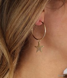 "\" THE STAR GIRL HOOP \" Stars and hoops are a few of our favorite things! This pair of star hoop earrings can beautifully put together an outfit. Its the perfect accessory to layer with your other ear accessories or simply alone! Take a look at our earrings section for more earrings like this! https://www.etsy.com/shop/TommassiniJewelry?ref=hdr_shop_menu&section_id=13989321 L E T S . T A L K . E A R R I N G S ✤ Available in 14k gold filled or sterling silver ✤ MATERIAL IS GREAT FOR MOST SE Trendy Gold Hoop Earrings With Star Charm, Gold Star Charm Hoop Earrings, Star-shaped Hoop Earrings For Gift, Trendy Star-shaped Nickel-free Hoop Earrings, Star Shaped Hoop Earrings Gift, Hoop Earrings With Star Charm, Star-shaped Pierced Hoop Earrings As Gift, Star-shaped Hoop Earrings For Everyday, Trendy Hoop Earrings With Star Charm For Gift