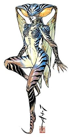 a drawing of a woman with zebra stripes on her body and arms stretched out in the air