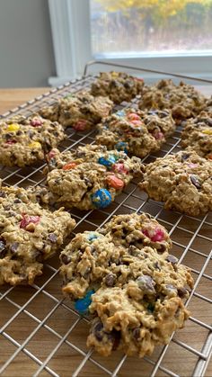 cookies cooling on a wire rack in front of a window