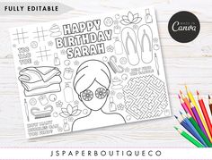 the happy birthday sarah coloring page with colored pencils and crayon markers