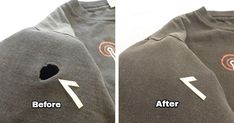 the before and after pictures of a t - shirt that has been turned into a hole