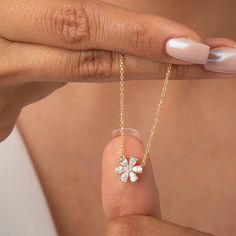 Enhance your style with our enchanting 14k Gold Flower Diamond Necklace. This exquisite piece features delicate a flower petal adorned with sparkling marquise diamonds, creating a stunning pendant. It's a perfect gift for women or bridesmaids, symbolizing beauty and grace. Order now and bloom with elegance and sophistication! Alternatively, choose from our options of lab-grown diamonds or dazzling moissanites at three different price points to fit your unique preferences and budget. Please check Diamond Jewelry With Flower Charm, Diamond Pendant With Flower Charm, Dainty Diamond Jewelry With Flower Charm, Anniversary Jewelry With Flower Pendant, Wedding Jewelry With Brilliant Cut Flower Shape, Wedding Flower-shaped Brilliant Cut Jewelry, Delicate Diamond Flower Pendant Jewelry, Dainty Diamond White Flower Pendant Jewelry, Dainty Diamond Cut Flower Pendant Jewelry