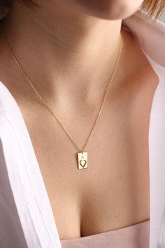 "Initial Heart Gold Necklace, Personalized Initial Jewelry, | Minimal Letter Necklace ,Heart Necklace,Gold initial necklace ,Mothers day gift Mothers Day Gift - Personalized Handmade Silver Jewelry crafted with love from solid sterling silver in TEXAS. ►HOW TO ORDER 1.Choose the necklace material you prefer 2.Choose the necklace chain length<14'' for kids, 16'' for teenager, 18'' for adult> 3.Enter your personalized information by our personalized instruction. 4.Click \" Buy it know\" or \" Add Minimalist Heart Necklace With Birthstone For Valentine's Day, Dainty Necklace With Rectangular Pendant For Anniversary, Handmade Heart Charm Necklace For Everyday, Dainty Heart Pendant Initial Necklace For Everyday, Dainty Heart Initial Pendant Necklace For Everyday, Dainty Heart Shaped Initial Necklaces, Dainty Heart Necklace With Birthstone For Gift, Dainty Rectangular Pendant Necklace For Anniversary, Delicate Initial Necklace For Mother's Day Gift