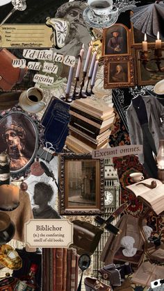 a collage of many different items including books and pictures