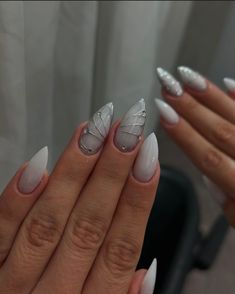 White Nails Silver Design, Blue Prom Nails, Nail Extensions Acrylic, Nails Clean, Teen Nails, Subtle Nails, Vibrant Nails, Blush Nails