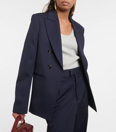 Sartorial wool blazer in blue - Bottega Veneta | Mytheresa Twill Jacket, Double Breasted Blazer, Blazer Fashion, Wool Blazer, Black Blazers, Wool Jacket, Blazers For Women, Welt Pockets, Beautiful Fabric