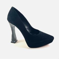 Pumps With Attitude. This Pointed-Toe Pump Available In Suede Or Leather Is Set On A Covered Platform. The Unique Heel Is Made Of Translucent Resin, Topped With A Flared Shape. The Ice-Dipped Heel Instantly Elevates Everything From Short Suits To Cropped Dresses. Comfort Is Not Forgotten Thanks To The Cushioned Insole. New In Box Unique Heels, Black Heel, Vince Camuto Shoes, Short Suit, Heel Pumps, High Heel Pumps, Black Heels, Vince Camuto, Pumps Heels