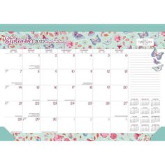 a calendar with butterflies and flowers on it