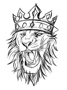 a lion wearing a crown with its mouth open