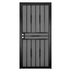 an image of a door with metal bars on the side and green border around it