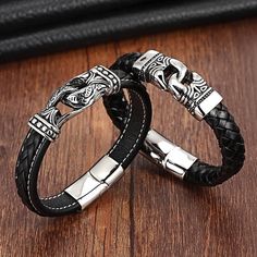 Item Type: Bracelet Bracelet Type: Charm Bracelet Material: Stainless Steel, Leather Clasps: Magnet Clasp Bracelet Size (Adjustable): 19 - 21 cm / 7.48 - 8.27 inch Package Dimensions: 20 x 20 x 10 cm / 7.87 x 7.87 x 3.94 inch Package Weight: 0.1 kg / 0.22 lbs Package Includes One Bracelet Sterling Silver Jewelry Bracelets, Leather Bracelet For Men, Herren Style, Watches Women Leather, Tungsten Mens Rings, Mens Watches Leather, Bracelet Watches Women, Genuine Leather Bracelet, Nordic Decor