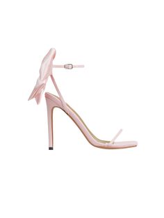 Pink And White Heels, Chic Heels With Satin Bow And Round Toe, High Heels With Bow For Night Out, Feminine Ankle Strap Heels With Wrapped Heel, Prom Heels Pink, Feminine Heels For Night Out, Blush Block Heels For Party, Feminine Round Toe Heels For Night Out, Feminine Round Toe Heels With Bow