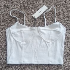 Nwt Joah Brown White Bustier Crop Top Size Xs/S White Fitted Tank Top With Bra Friendly Design, Fitted White Tank Top With Bra-friendly Design, White Fitted Top With Adjustable Straps, Fitted White Top With Adjustable Straps, Spring Crop Top With Medium Bust Support, Summer Tops With Medium Bust Support, White Fitted Crop Top With Tank Straps, Fitted White Crop Top With Tank Straps, White Bra-friendly Crop Top