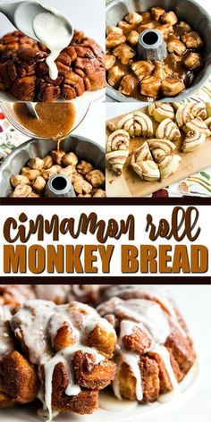 cinnamon roll monkey bread with icing and nuts