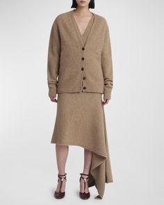 Ferragamo alpaca and cashmere knit cardigan featuring buttonfront closure     Vneckline    Long sleeves    Ribbed trim     Midlength     Relaxed fit     Silk/cashmere/polyester    Unlined    Professional cleaning recommended    Made in Italy Pantone Red, Alpaca Cardigan, Beige Cardigan, Short Sleeve Cardigan, Knit Vest, Knit Fashion, Dress With Cardigan, Knit Cardigan, Alpaca