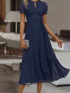 Women's Chiffon Dress Maxi Dress Ruffle Wedding Guest Cocktail Party Elegant Formal V Neck Short Sleeve Blue Color 2024 - $35.99 Short Sleeve Midi Dress, Chiffon Fashion, Patchwork Skirt, Plain Dress, Sleeves Clothing, Midi Short Sleeve Dress, Patchwork Dress, Sleeve Midi Dress, Types Of Dresses