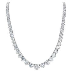 GIA Certified Diamond Riviere necklace featuring 109 Round Brilliants weighing 17 Carats, in a 3 prong 14 Karat White Gold. Center Diamond 1.51 Carats GIA G SI2 Two Side Diamonds 0.72 Points GIA H SI2 & 0.66 Points GIA H SI2 Color G-H Clarity SI1-SI2 We manufacture Straight line & Riviere Necklaces Sizes Range 1 -26 Carats Can customize any length, carat size, gold color. Diamonds are graded by our in house Gemologist. Search Harbor Diamonds to see all our necklaces. DM for More Pictures & Videos On My Neck. Riviere Necklace, Diamond Infinity Necklace, Gia Certificate, 12 Stones, Expensive Jewelry Luxury, Diamond Jewelry Designs, Expensive Jewelry, Modern Necklaces, Lovely Jewellery