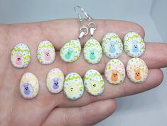 An Easter delight of clay mini peeps in an easter egg pair if earrings! They come in many colors and you can have them in either a cute bunny or a chick! There are two kinds of blue also. You can change the color of the bunny or chick. You also can choose if you want them to dangle or to just be a stud backing. They are hand painted and made with clay. Then they're sealed in resin for durability.  Free standard shipping in the U.S! Peep Bunny, Mini Sculptures, Candy Food, Kind Of Blue, Pink Blue Yellow, Stud Jewelry, Purple Orange, Earrings Dangle, Cute Bunny