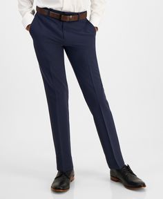 in stock Classic Blue Bottoms For Fall, Slim Fit Blue Bottoms For Fall, Blue Slim Fit Bottoms For Fall, Fitted Navy Straight Dress Pants, Casual Fitted Blue Dress Pants, Blue Fitted Casual Dress Pants, Fitted Blue Bottoms For Fall, Fitted Blue Dress Pants With Pockets, Blue Fitted Bottoms For Fall