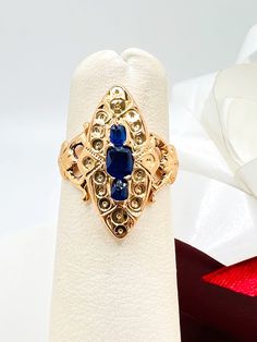 14K Yellow Gold Sapphire Ring Size 3.75 approximately A perfect gift for your loved one for any special occasion or holiday! Total Ring Weight: 2.34g Ring Length: 18.53mm Ring Width: 16.49mm Gemstone: Sapphire  Item will be placed into a gift box. * Victorian Sapphire Ring With 17 Jewels In 14k Gold, Victorian Gold Rings With Birthstone, Sapphire Diamond Ring With Rose Cut Diamonds For Gift, Antique 14k Gold Sapphire Jewelry, Victorian Yellow Gold Rings With Accent Stones, Gold Victorian Sapphire Ring, Antique Sapphire Jewelry In 14k Gold, Victorian Yellow Gold Diamond Ring With Gemstone, Victorian Yellow Gold Jewelry With Accent Stones